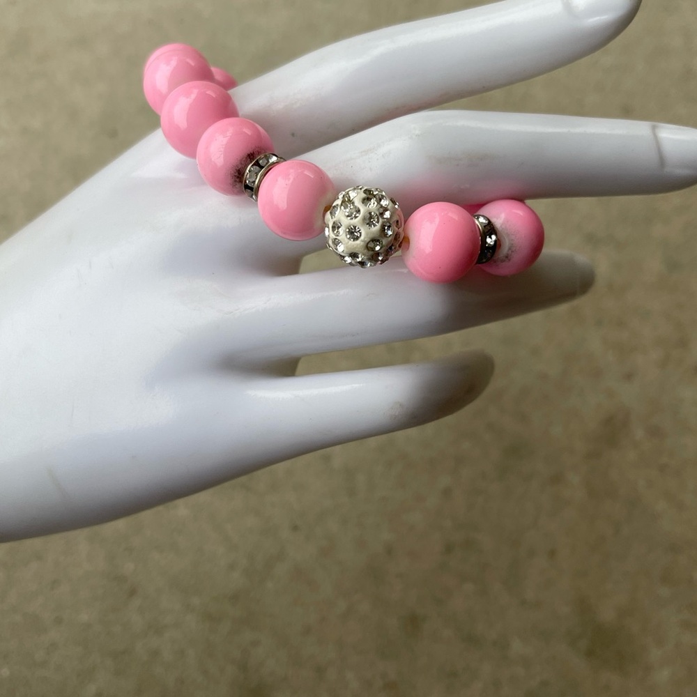 Pink Jade Gemstone Bracelet | Crystal Quartz Beaded Sz 6 - Picture 8 of 9